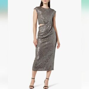 The Drop Padma Pewter Cut-Out Sequin Midi Dress Size Medium NWT